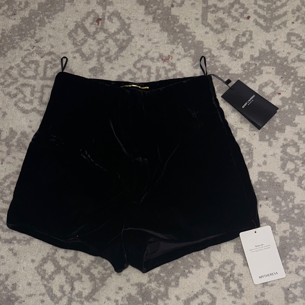 Saint Laurent Black Velvet High Waist Shorts